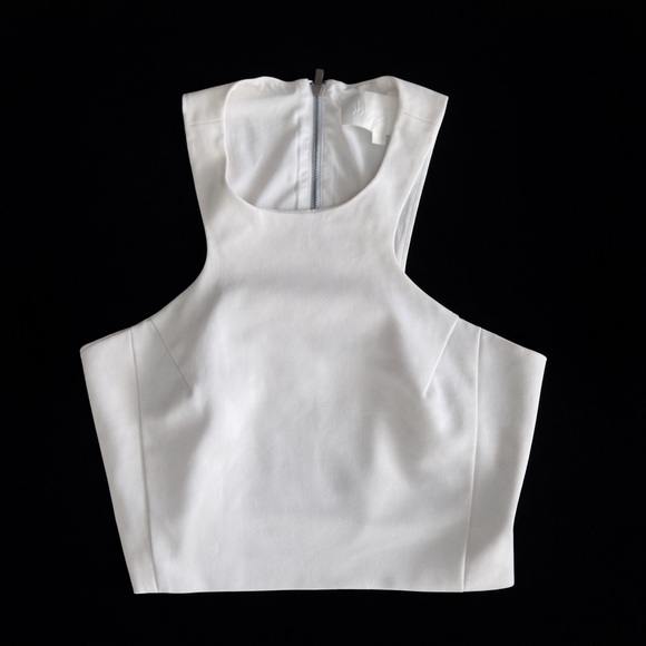 Mare Mare Tops - Mare Mare White Structured Crop Top Open Back Silver Zip Size M
